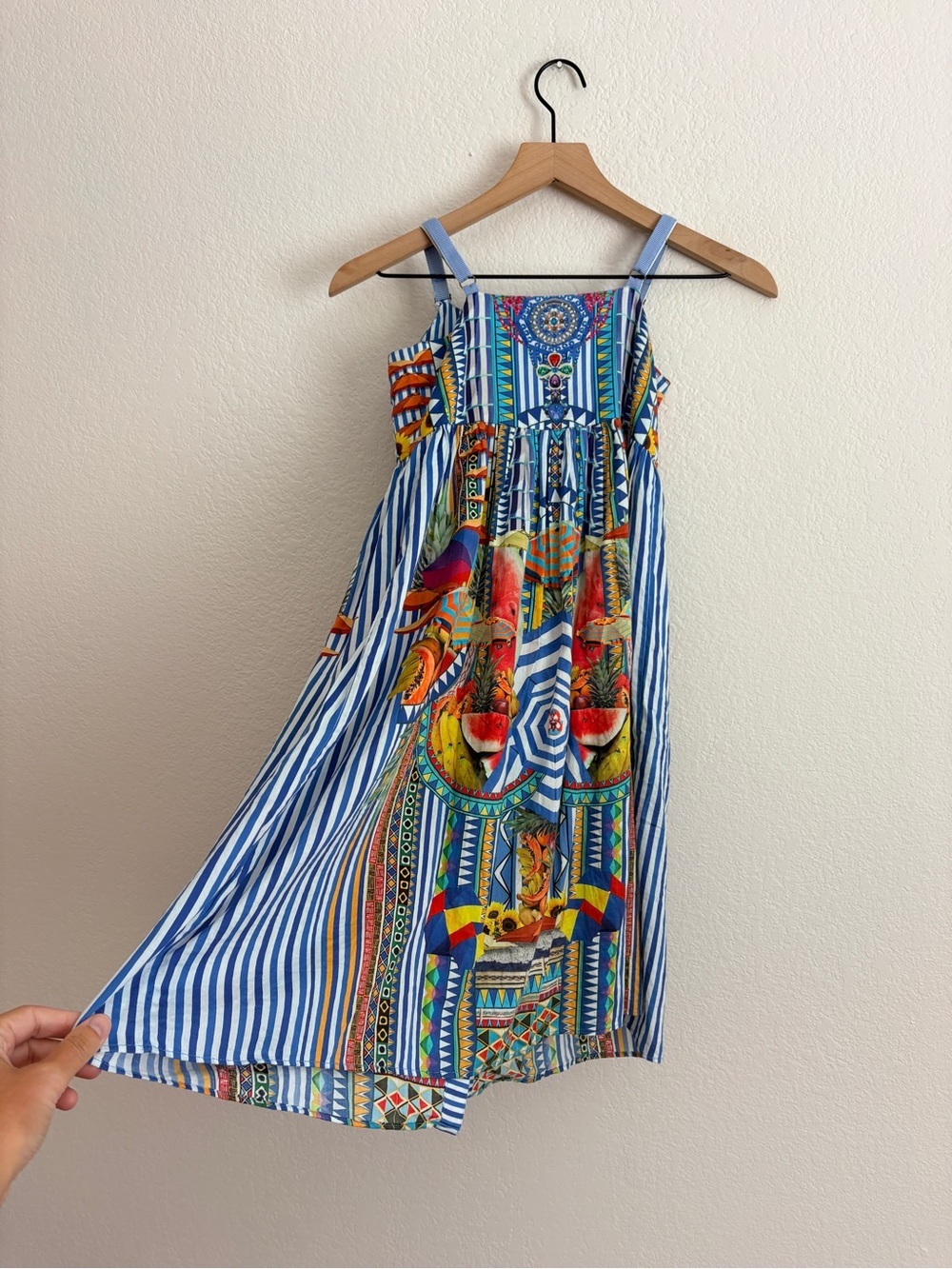 Camilla Blue Multicolor Striped Tropical Print Girls' Dress - Picture 8 of 11
